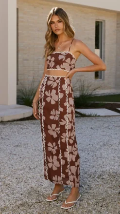 LILYWHYT Sets|Bottoms^Kiva Maxi Skirt - Brown Daylillies