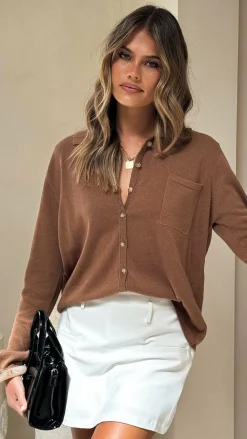 Little Lies Knit Tops|Knitwear^Klara Knitted Shirt - Caramel