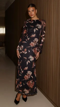 Pink Diamond Dresses|Maxi^Koah Long Sleeve Maxi Dress - Flower Print