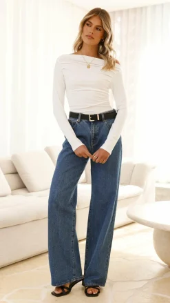 Pink Diamond Tops^Lakin Long Sleeve Top - White