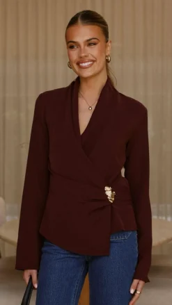 Burans Tops^Lani Open Front Top - Burgundy