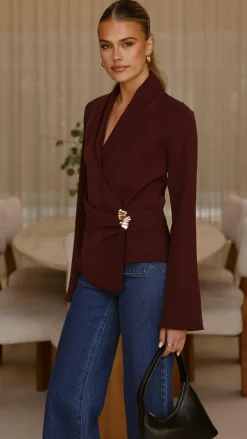 Burans Tops^Lani Open Front Top - Burgundy