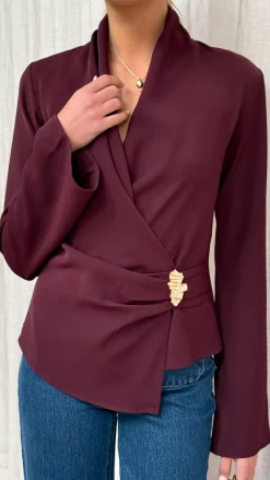 Burans Tops^Lani Open Front Top - Burgundy