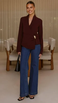 Burans Tops^Lani Open Front Top - Burgundy