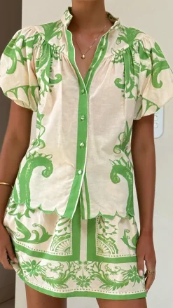 Mia Milani Sets|Tops^Lanie Shirt - Sage / Cream