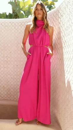 Main St Jumpsuits|Polo^Lara Halter Neck Wide Leg Jumpsuit - Pink