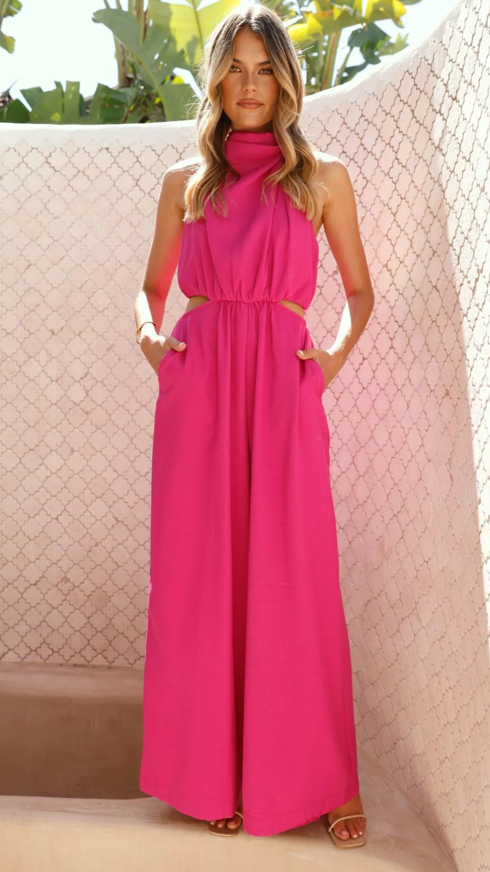 Main St Jumpsuits|Polo^Lara Halter Neck Wide Leg Jumpsuit - Pink