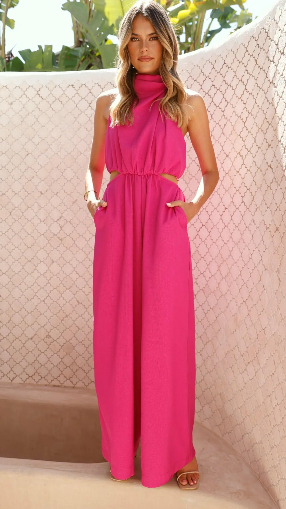 Main St Jumpsuits|Polo^Lara Halter Neck Wide Leg Jumpsuit - Pink