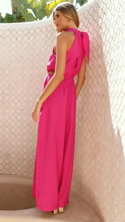 Main St Jumpsuits|Polo^Lara Halter Neck Wide Leg Jumpsuit - Pink