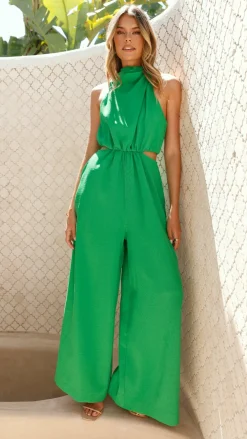 Main St Jumpsuits|Polo^Lara Halter Neck Wide Leg Jumpsuit - Green