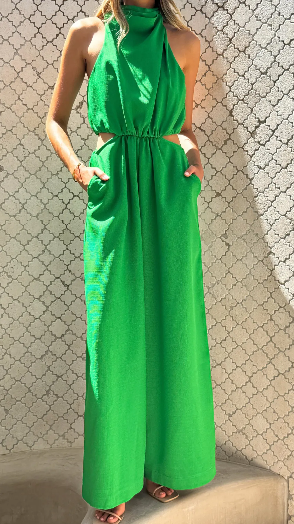 Main St Jumpsuits|Polo^Lara Halter Neck Wide Leg Jumpsuit - Green