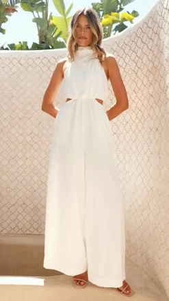 Main St Jumpsuits|Polo^Lara Halter Neck Wide Leg Jumpsuit - White