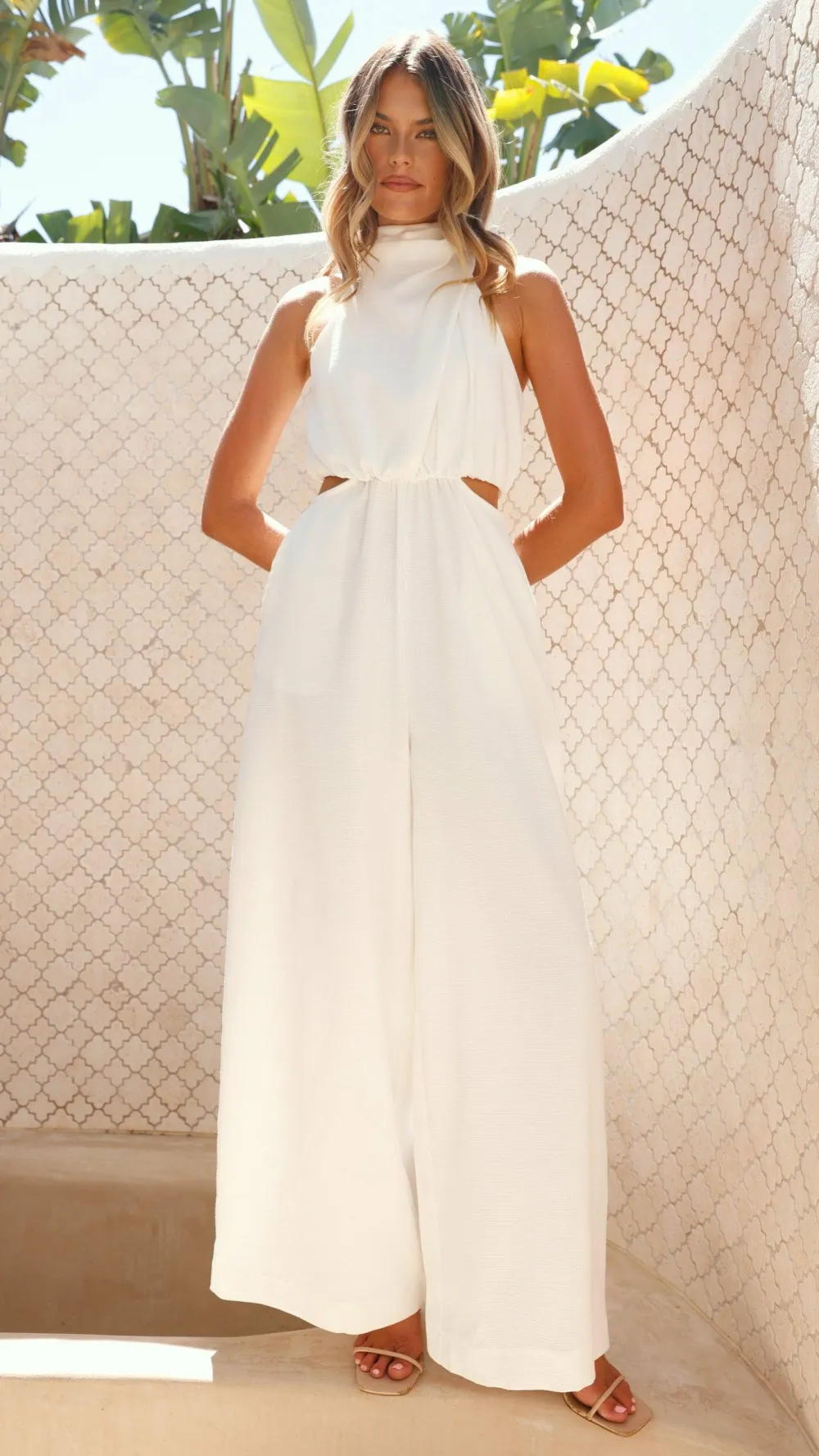 Main St Jumpsuits|Polo^Lara Halter Neck Wide Leg Jumpsuit - White