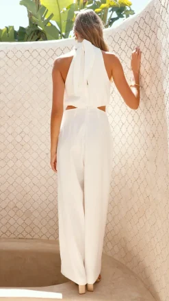 Main St Jumpsuits|Polo^Lara Halter Neck Wide Leg Jumpsuit - White