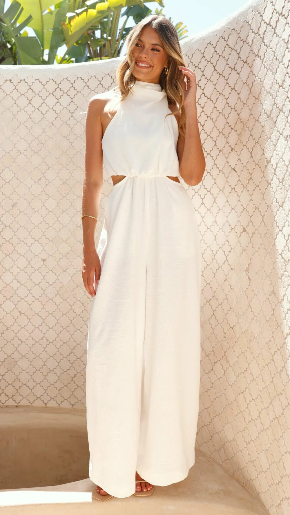 Main St Jumpsuits|Polo^Lara Halter Neck Wide Leg Jumpsuit - White