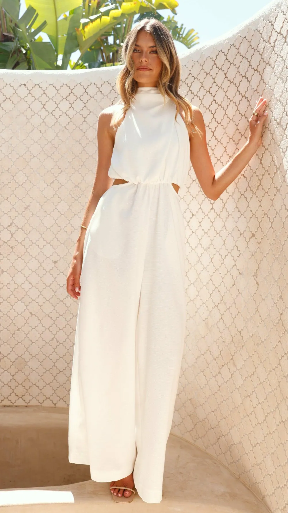Main St Jumpsuits|Polo^Lara Halter Neck Wide Leg Jumpsuit - White
