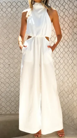 Main St Jumpsuits|Polo^Lara Halter Neck Wide Leg Jumpsuit - White
