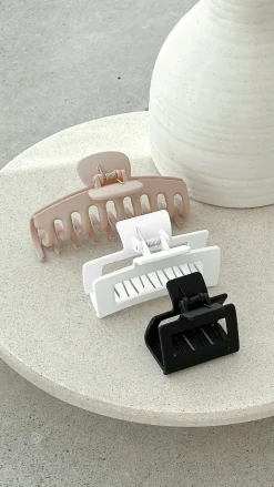 Angel Whisper Hair Accessories^Larna 3 Pack Claw Clips - Beige/Black/White