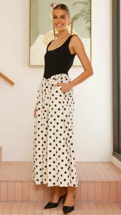 Fashion Allied Dresses|Maxi^Leoni Maxi Dress - Oat/Black Spot