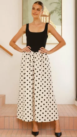 Fashion Allied Dresses|Maxi^Leoni Maxi Dress - Oat/Black Spot