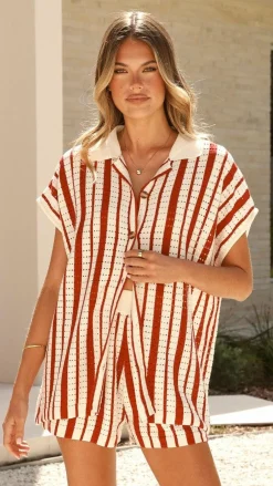 LILYWHYT Knit Tops|Knitwear^Leonie Short Sleeve Knit Top - Red