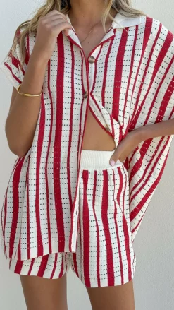 LILYWHYT Knit Tops|Knitwear^Leonie Short Sleeve Knit Top - Red