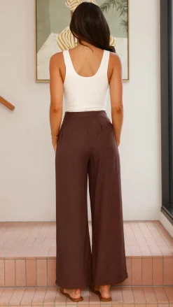 YH AND CO Bottoms^Lexi Linen Pants - Chocolate