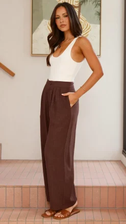 YH AND CO Bottoms^Lexi Linen Pants - Chocolate