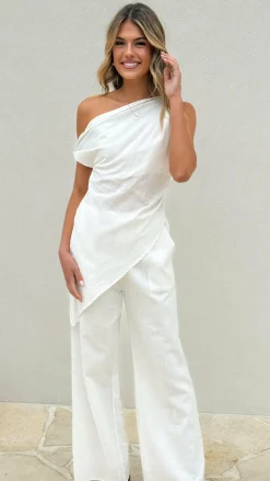 By Frankie Sets|Bottoms^Liana Off Shoulder Top & Pants Set - White