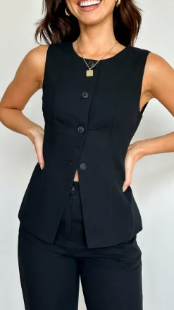 Burans Sets|Tops^Louella Button Up Vest - Black