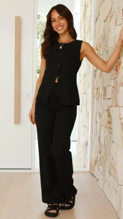 Burans Sets|Tops^Louella Button Up Vest - Black