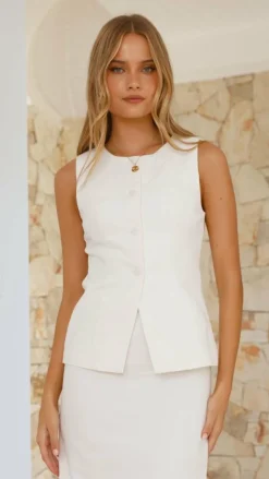 Burans Sets|Tops^Louella Button Up Vest - White