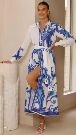 Bubblegum Dresses|Maxi^Lucia Long Sleeve Maxi Dress - Sapphire Print