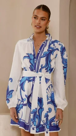 Bubblegum Dresses|Mini^Lucia Long Sleeve Mini Dress - Sapphire Print