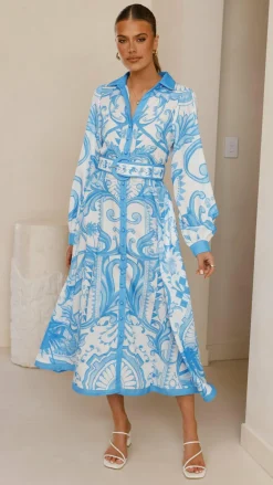 Bubblegum Dresses|Midi^Madeline Long Sleeve Midi Dress - Portofino Azure