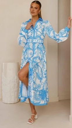Bubblegum Dresses|Midi^Madeline Long Sleeve Midi Dress - Portofino Azure