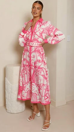 Bubblegum Dresses|Midi^Madeline Long Sleeve Midi Dress - Portofino Cherry Jam