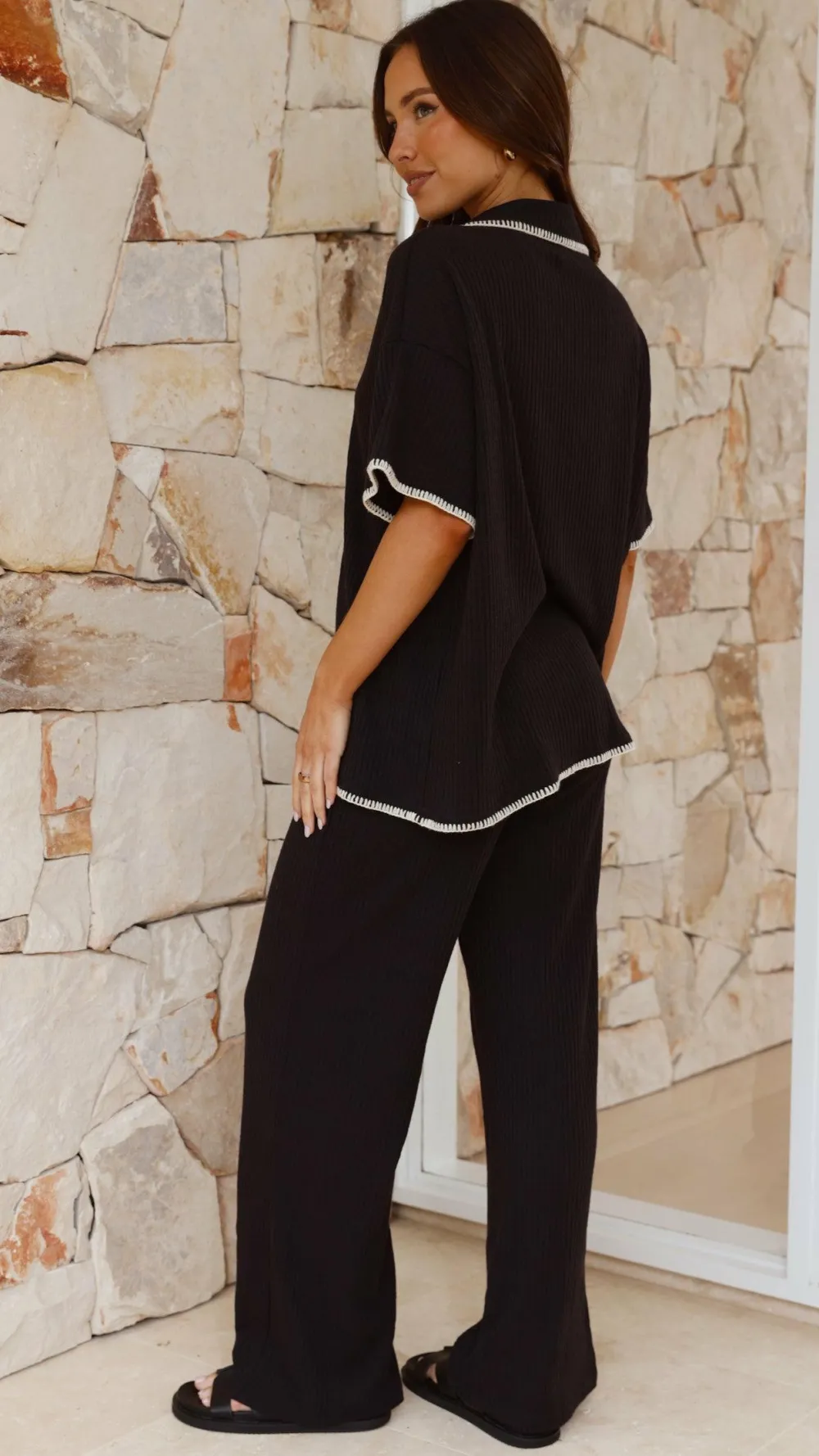 By Frankie Sets|Bottoms^Madian Button Up Shirt and Pants Set - Black