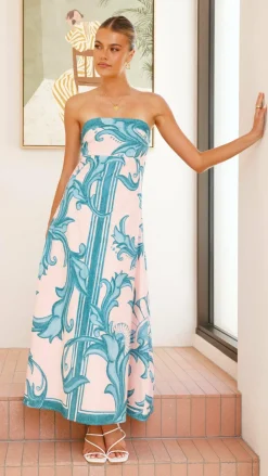 Mia Milani Dresses|Maxi^Madra Maxi Dress - Aqua / Pink Zayna