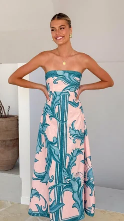 Mia Milani Dresses|Maxi^Madra Maxi Dress - Aqua / Pink Zayna