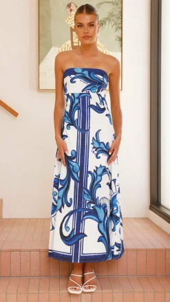Mia Milani Dresses|Maxi^Madra Maxi Dress - Sapphire / White Zayna