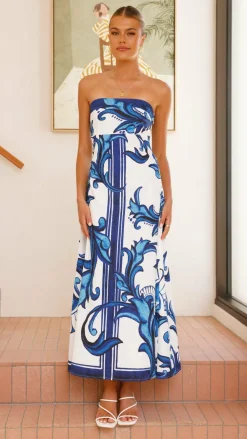 Mia Milani Dresses|Maxi^Madra Maxi Dress - Sapphire / White Zayna