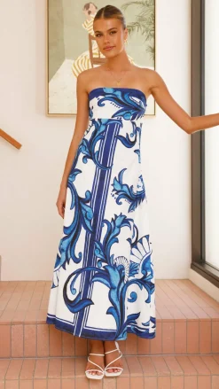 Mia Milani Dresses|Maxi^Madra Maxi Dress - Sapphire / White Zayna