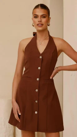 LILYWHYT Dresses|Mini^Maia Halter Neck Mini Dress - Brown