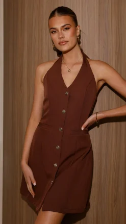LILYWHYT Dresses|Mini^Maia Halter Neck Mini Dress - Brown