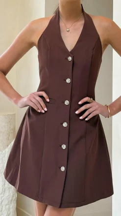 LILYWHYT Dresses|Mini^Maia Halter Neck Mini Dress - Brown