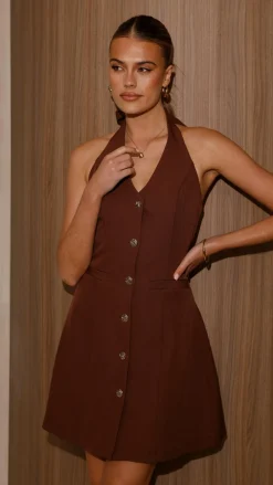 LILYWHYT Dresses|Mini^Maia Halter Neck Mini Dress - Brown
