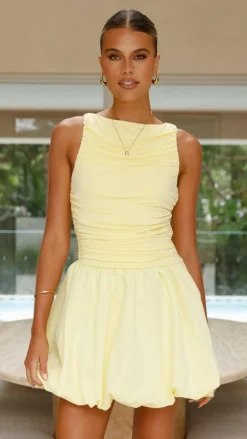 LILYWHYT Dresses|Mini^Meera Boat Neck Mini Dress - Lemon