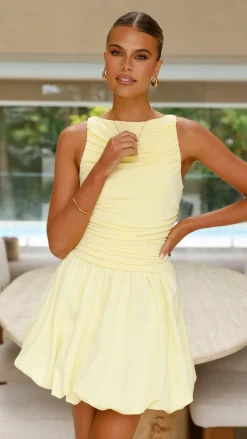 LILYWHYT Dresses|Mini^Meera Boat Neck Mini Dress - Lemon