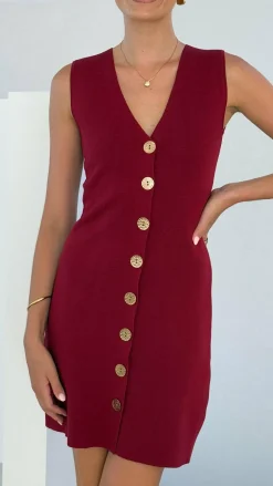 Fashion Allied Knit Dresses|Knitwear^Mikki Button Up Mini Dress - Wine